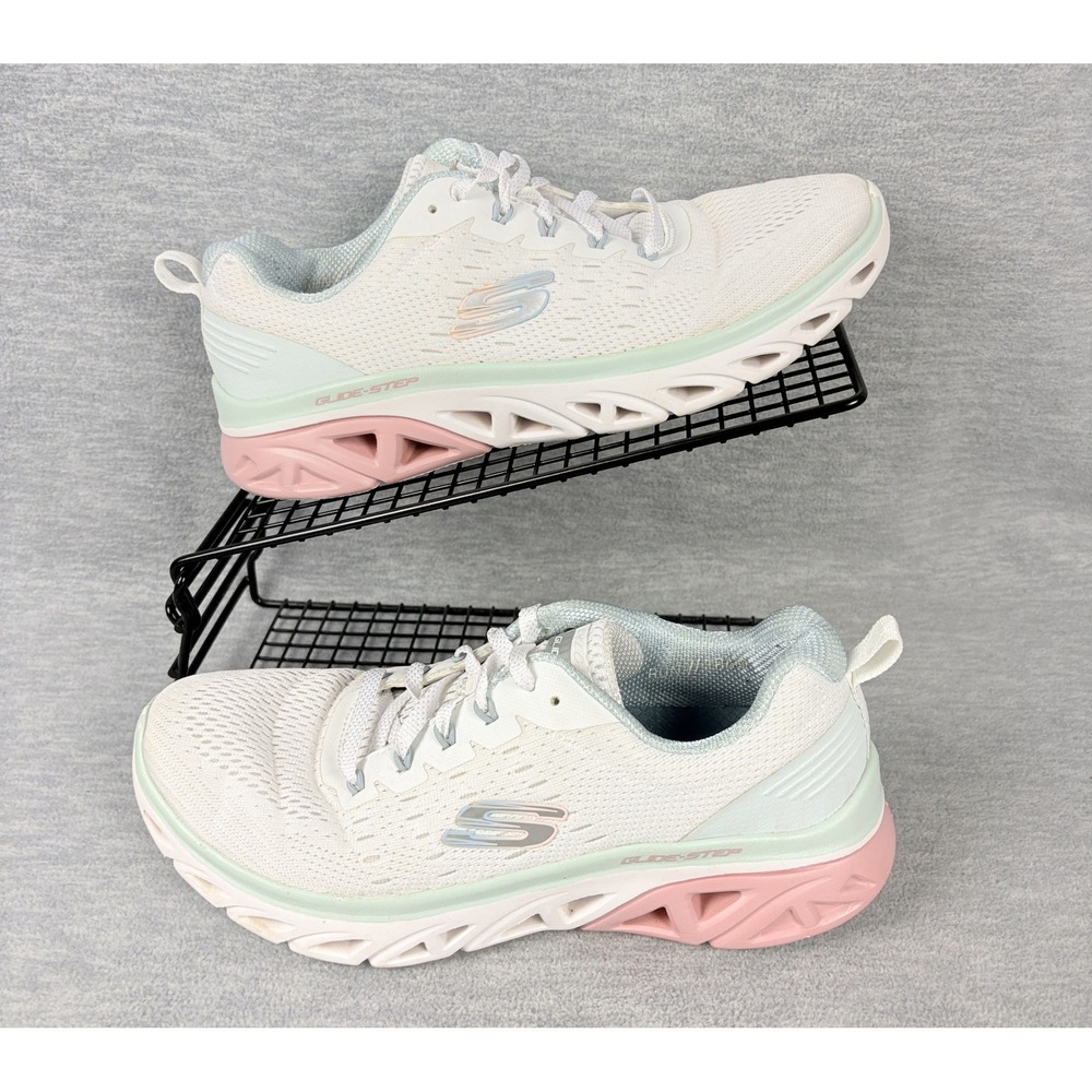 Skechers Glide-Step Sport Sneakers Womens 8 White Mint Pink Mesh Walking